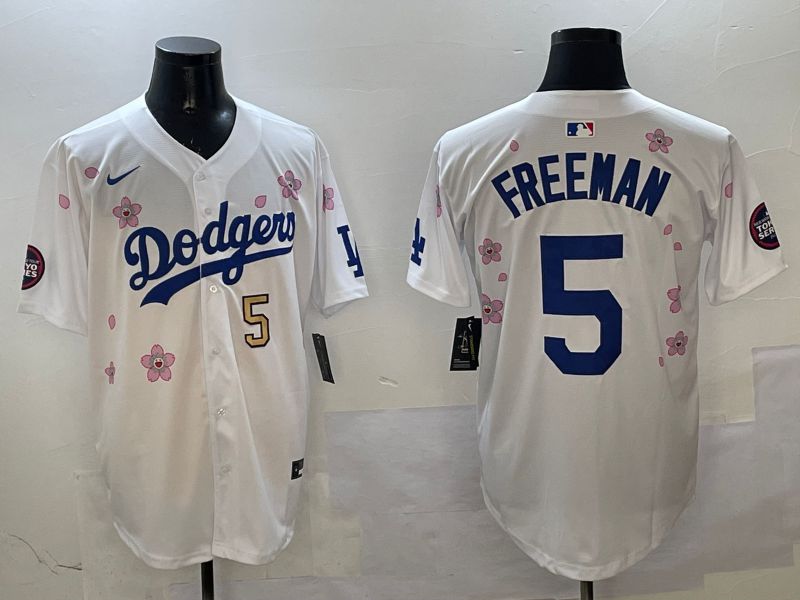 Men Los Angeles Dodgers #5 Freeman White Sakura Edition 2025 Nike MLB Jersey style 6->los angeles dodgers->MLB Jersey